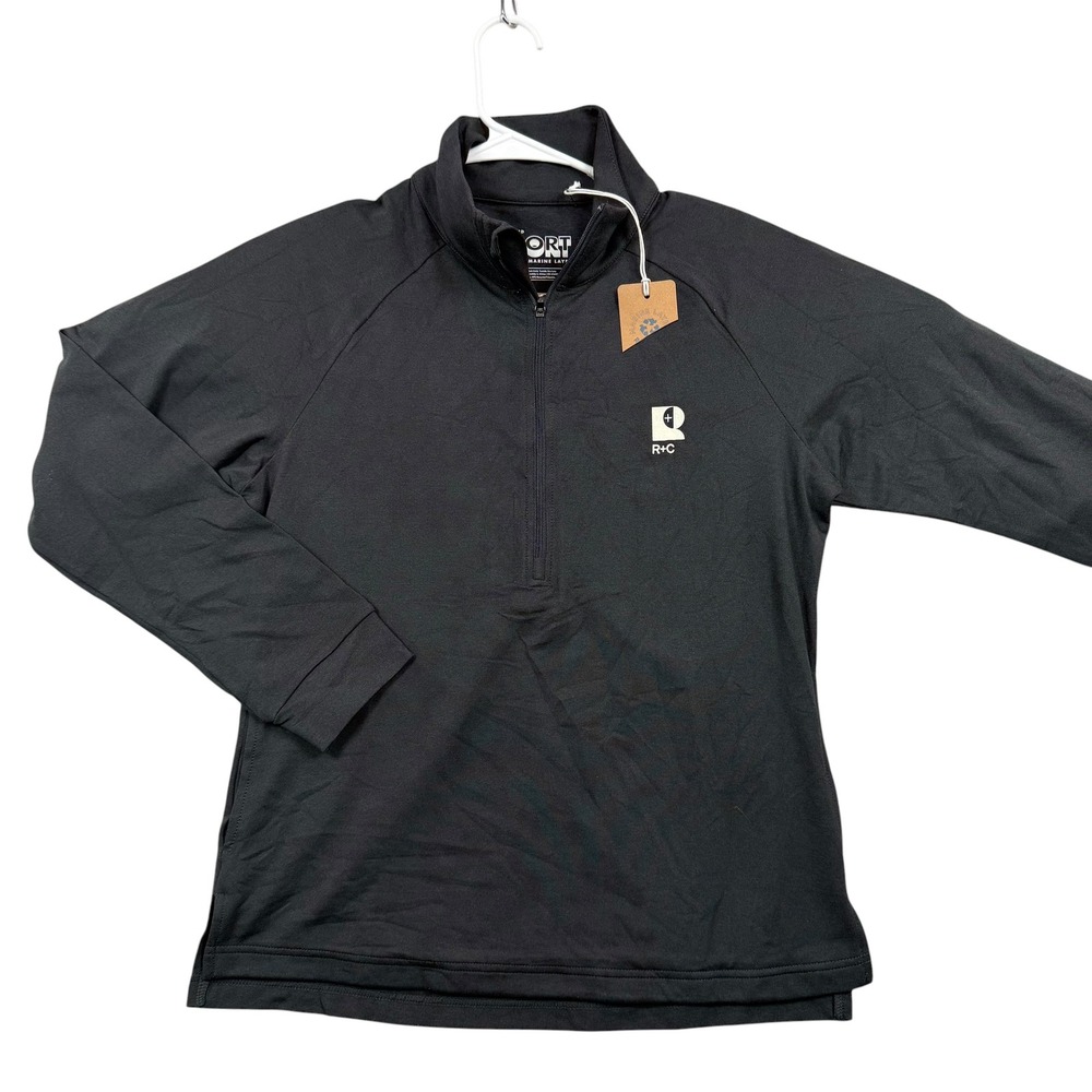 Marine Layer Weekend Sport Pullover Womens Medium Black R+C 1/4 Zip 16252